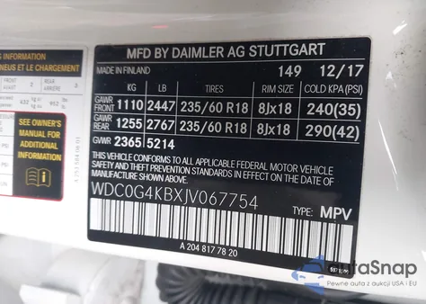 2018 Mercedes-Benz Glc 300 4Matic z USA, uszkodzony, nr VIN WDC0G4KBXJV067754